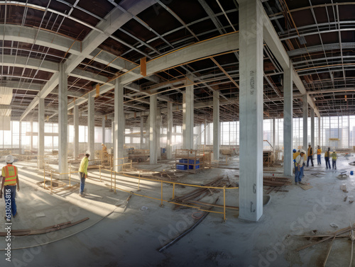 Onward and Upward: Expansive Panoramic View of an Office Construction Site