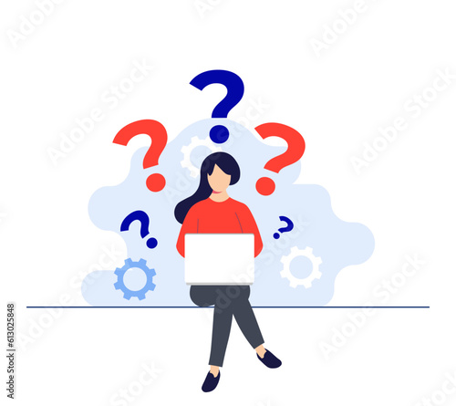 Female character having questions. Frequently asked questions concept flat illustration vector template, FAQ concept for landing page, mobile app, web banner, infographics