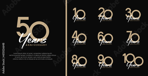 set of anniversary logo flat brown color number and white text on black background for celebration