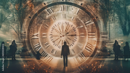 Generative AI, double exposure techniques to capture the concept of time travel.