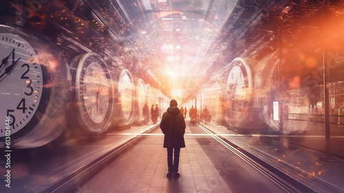 Generative AI, double exposure techniques to capture the concept of time travel.