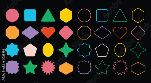 Colorful basic silhouette and line empty geometrical shapes icons set on white background