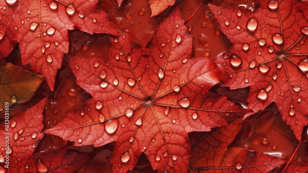 Fototapeta premium Background of Maple Leaf , HD, Decorate with water drops, Background Wallpaper, Desktop Wallpaper , Generative Ai