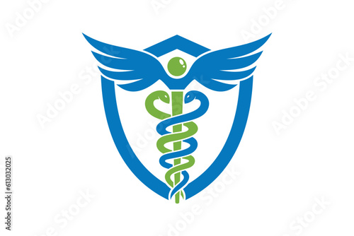 Medical Logo. Caduceus medical concept with shield logo vector template