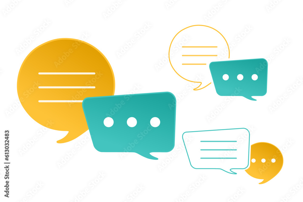 group of blank orange and blue speech bubble icon on white background for communication, customer feedback concept group of blank orange and blue speech bubble icon on white background for communication, customer feedback concept