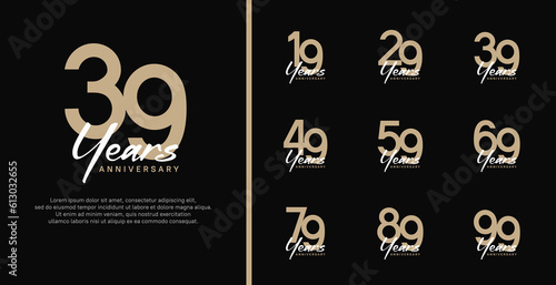 set of anniversary logo flat brown color number and white text on black background for celebration