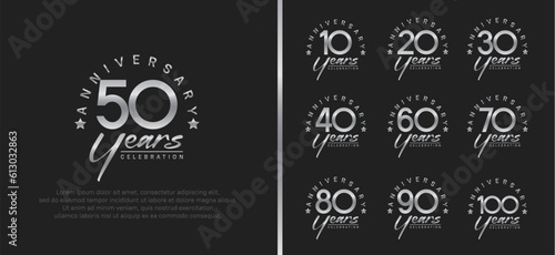 set of anniversary logo silver color number and silver text on black background for celebration