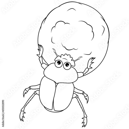 Dung beetle with a big ball of poop line art