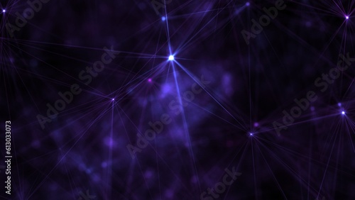 Fototapeta Naklejka Na Ścianę i Meble -  Purple glowing 3D Illustration background with plexus triangle axons shape pattern of the nervous system. Concept of spirituality, and artificial intelligence in the futuristic big data ecosystem.