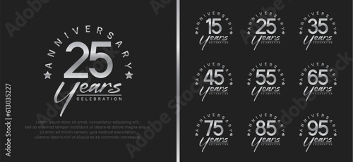 set of anniversary logo silver color number and silver text on black background for celebration