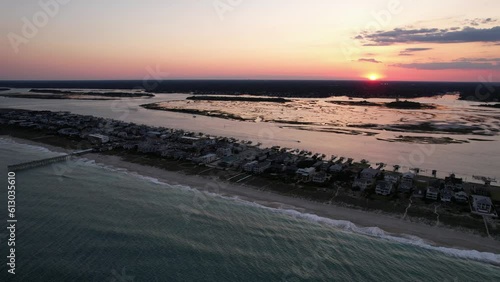 Aerial Views from over Wrightsville Beach, NC at sunset photo