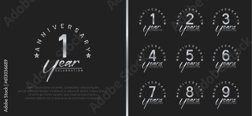 set of anniversary logo silver color number and silver text on black background for celebration