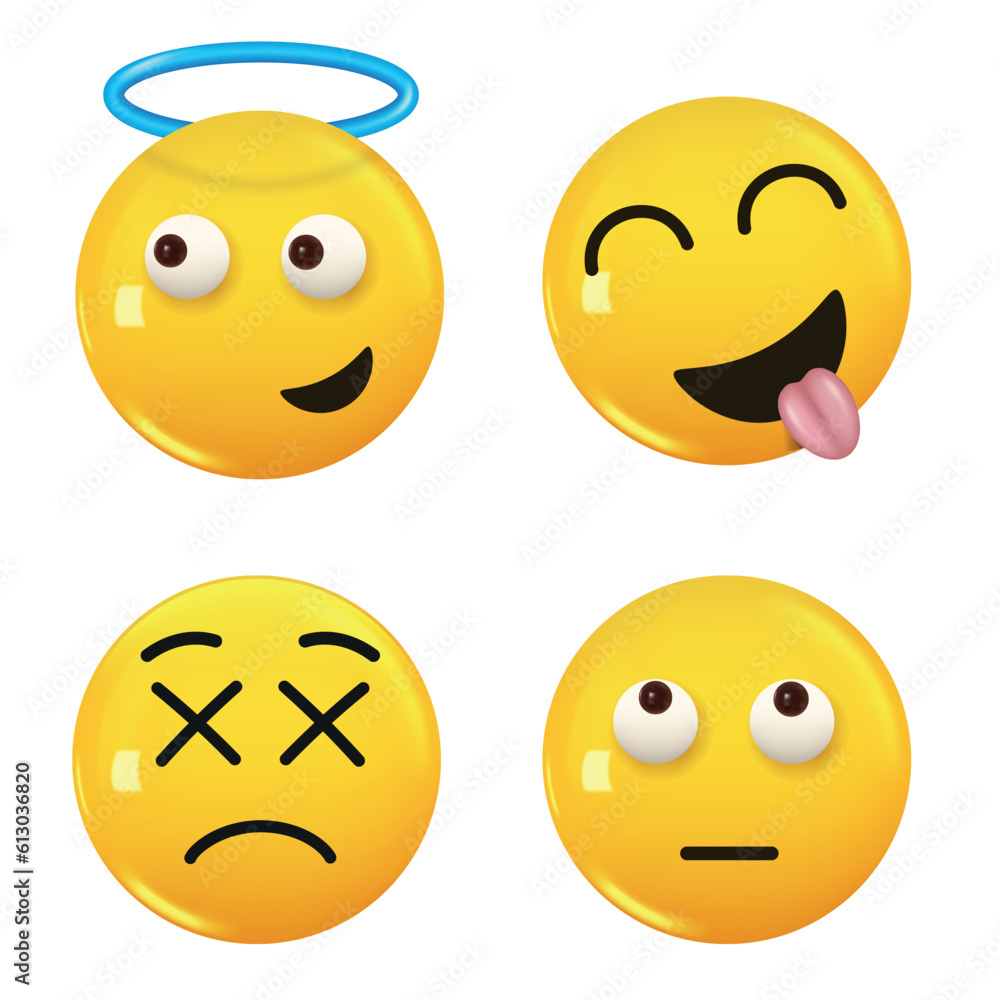 Set of 3d icon yellow color smile emoji. Set Icon Smile Emoji. Vector