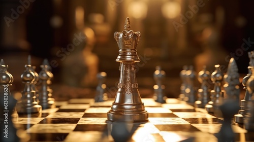 Silver knight chess figures on a chess board with a fire background. Generative AI