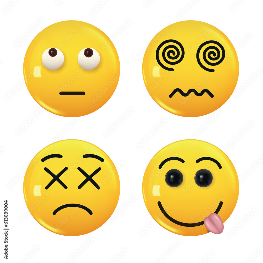 Set of 3d icon yellow color smile emoji. Set Icon Smile Emoji. Vector Set of 3d icon yellow color smile emoji. Set Icon Smile Emoji. Vector
