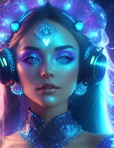 beautiful glamorous fashion woman with headphones