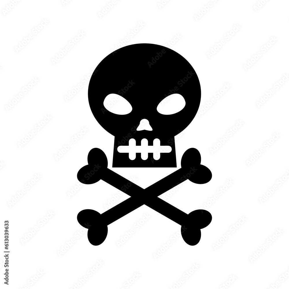 Black skull and cross bones pirate icon flat vector design Black skull and cross bones pirate icon flat vector design