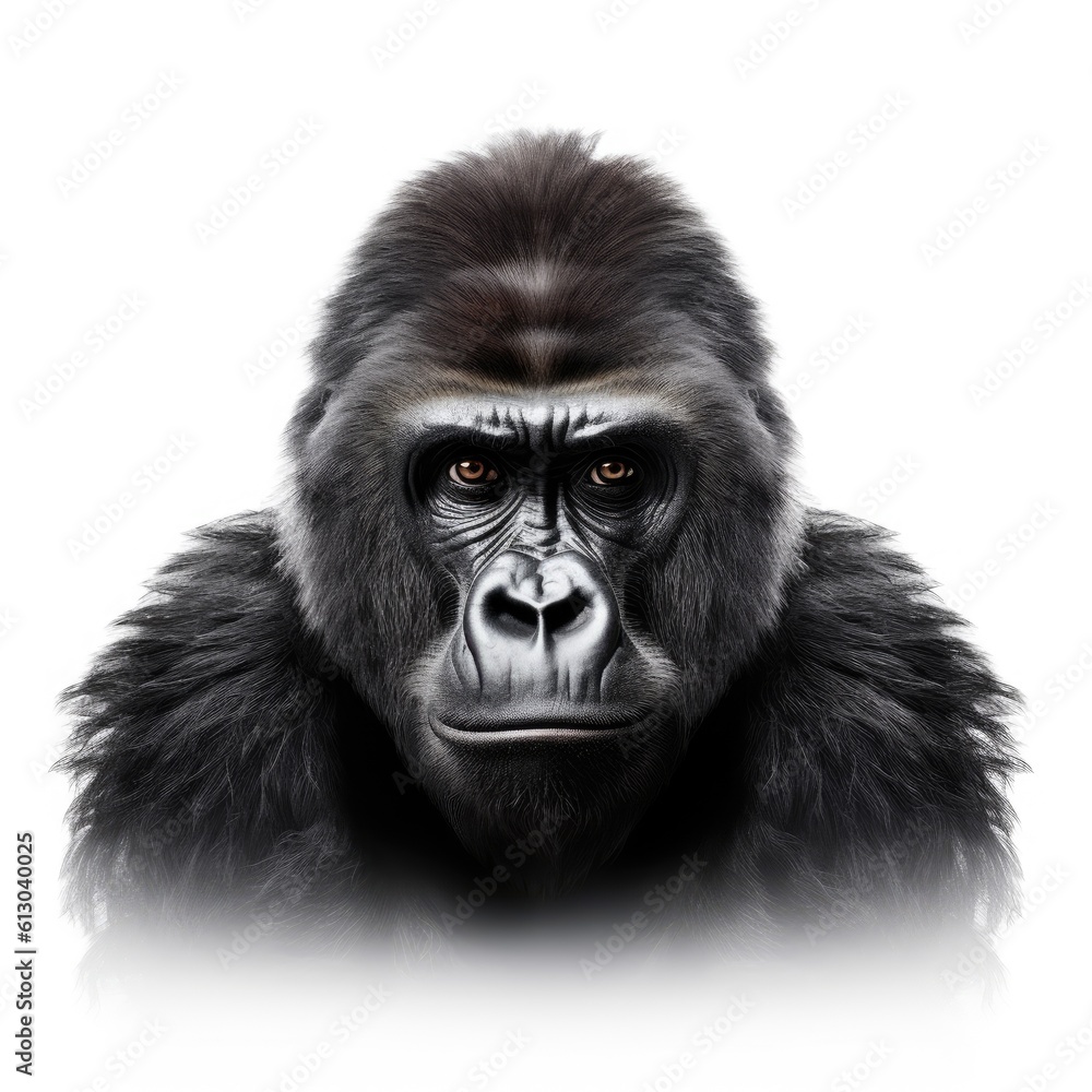 Majestic Gorilla Monkey Portrait on a White Background Majestic Gorilla Monkey Portrait on a White Background