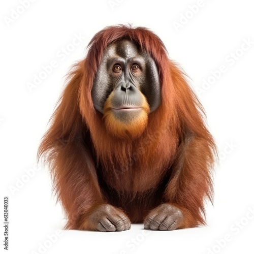Graceful Orangutan Monkey with White Background. Generative AI.