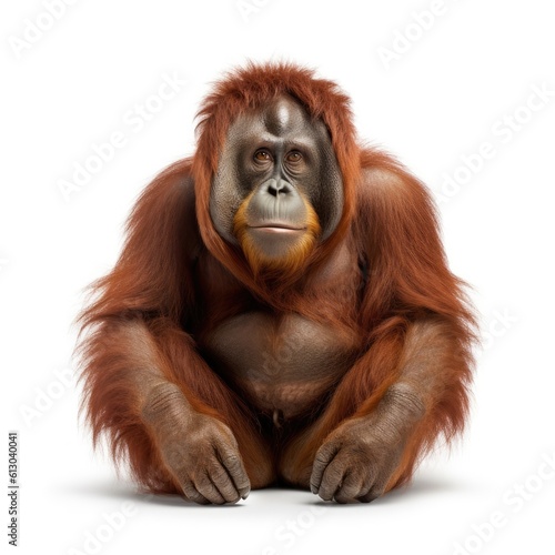 Captivating Orangutan Monkey Portraiture on White. Generative AI.