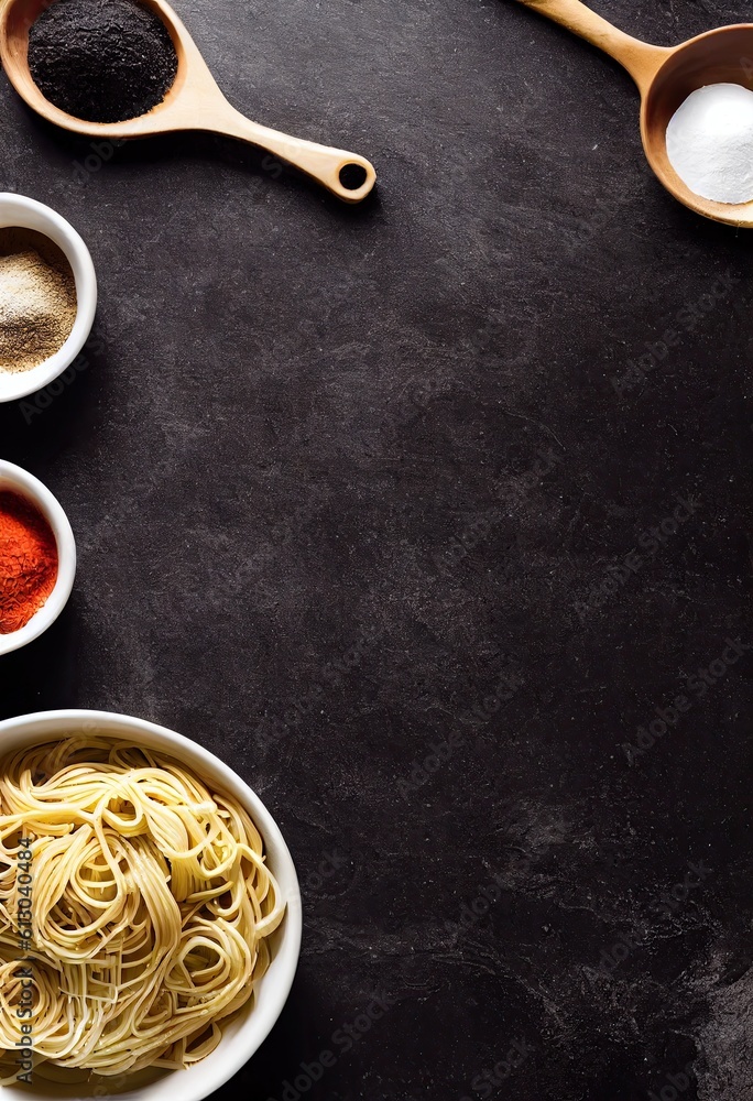 Delicious Italian Pasta Ingredients on Slate Background for Your Next Meal - Copy Space Banner. generative ai.