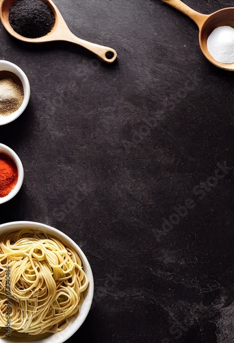Delicious Italian Pasta Ingredients on Slate Background for Your Next Meal - Copy Space Banner. generative ai.