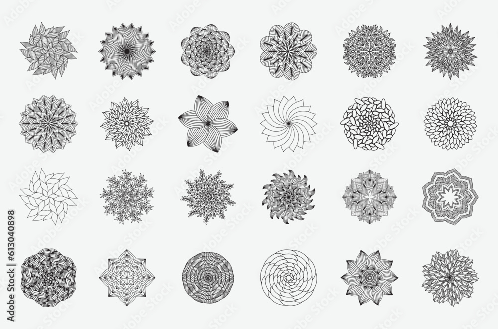 Mandala vector element black and white line art bundle-1