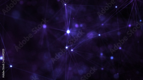 Fototapeta Naklejka Na Ścianę i Meble -  Neon purple gradient wallpaper banner background. Fantasy abstract technology, engineering and science backdrop with particles and plexus connected lines. Wireframe 3D illustration and copy space
