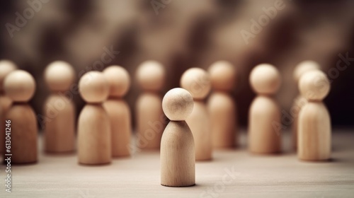 HR manager  human resources  or Employer. Wooden doll with face smile. Leader stands out from crowd. Looking for good worker. HR  HRM  HRD concepts. Generative AI