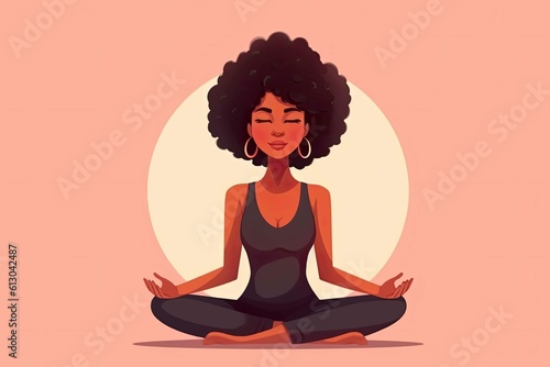 Obraz na płótnie African woman meditate in lotus position illustration. Generative AI. w salonie