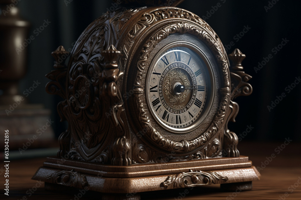 old vintage style clock with ornaments, Generative AI