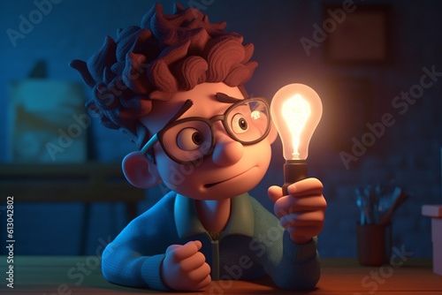 3D cartoon style representation of a person having an idea, Generative AI