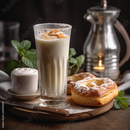 Creamy and frothy Atmet with pastries
