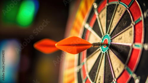 Dart hitting of a dart board close up a dart