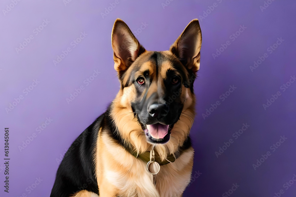 German Shepherd dog on lavender background