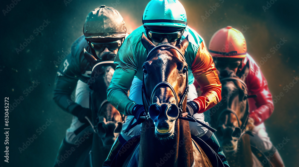 Diskjockeys racing with horses. Made with Generative AI. Diskjockeys racing with horses. Made with Generative AI.