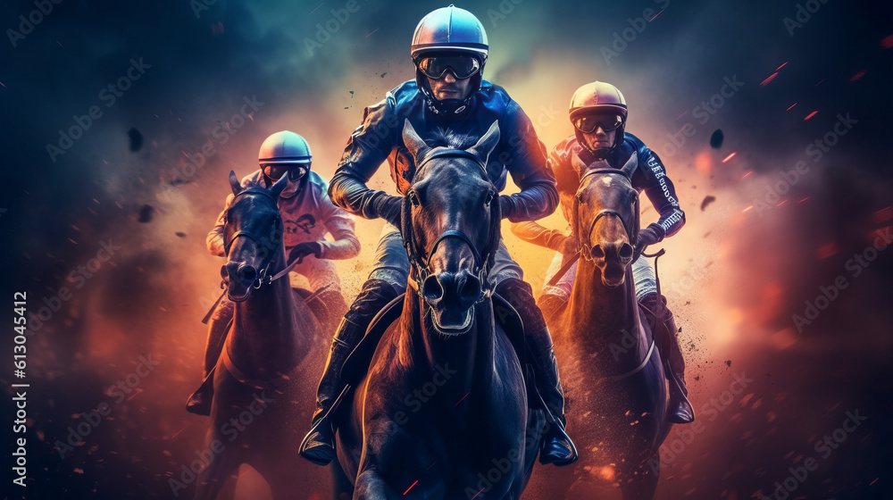 Fototapeta premium Diskjockeys racing with horses. Made with Generative AI.