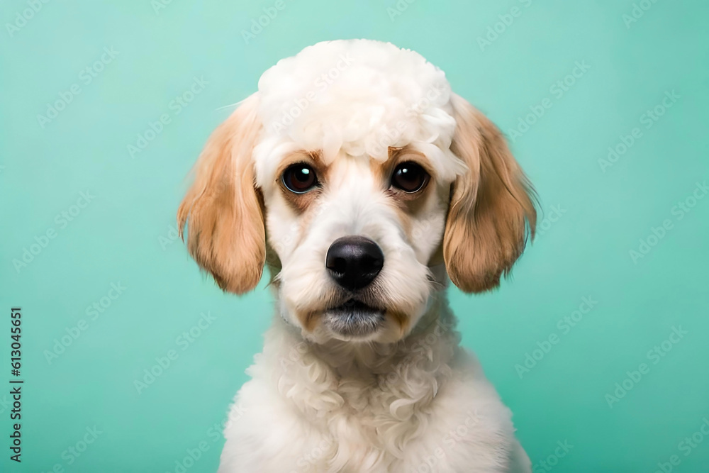 Poodle dog on mint green background