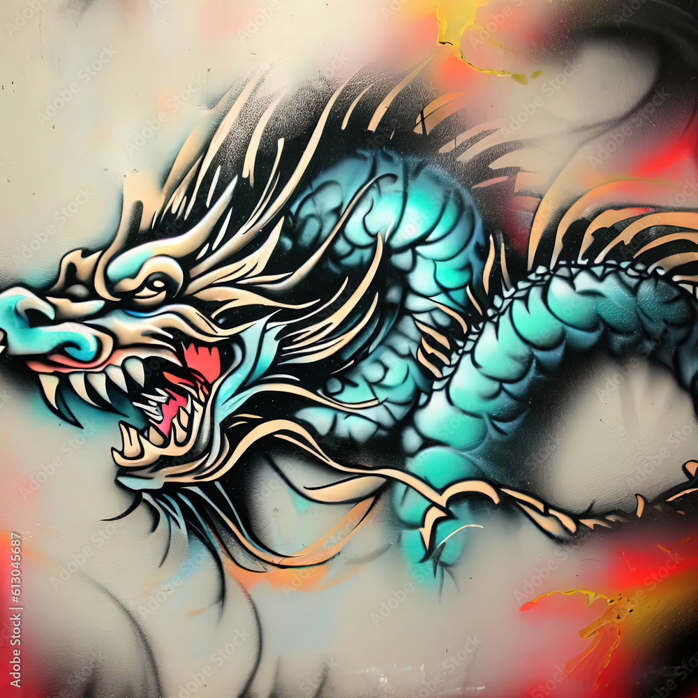 Oriental dragon graffiti with Generative AI.