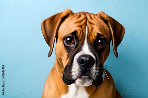 Boxer dog on baby blue background