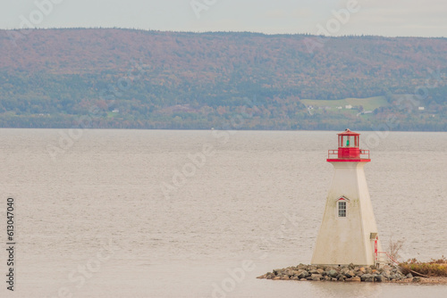 Lighthouse at Alexander Graham Bell museum. Taken in Canada, Baddeck, 05.10.2022.