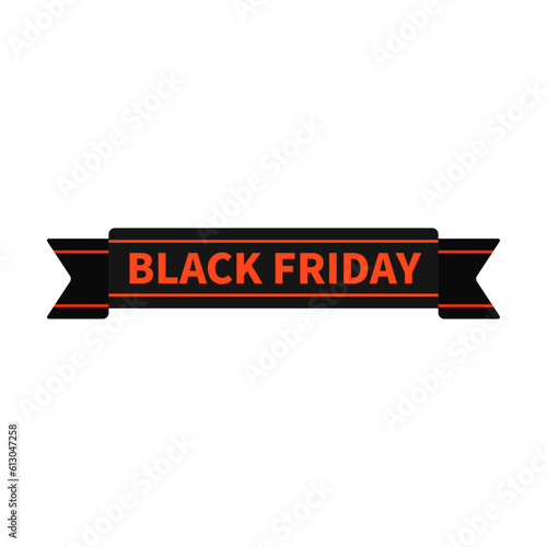 Black Friday In Orange Black Color And Ribbon Rectangle Shape With Line For Event Promotion
