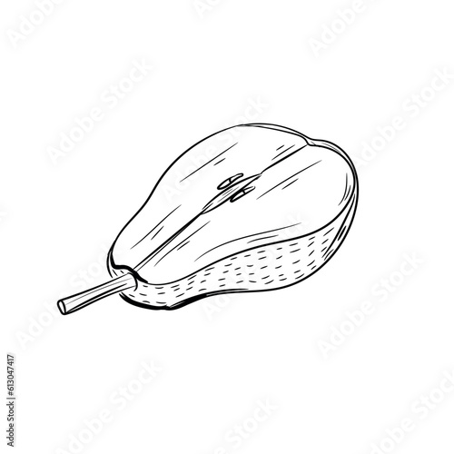 Half of ripe pear on white background