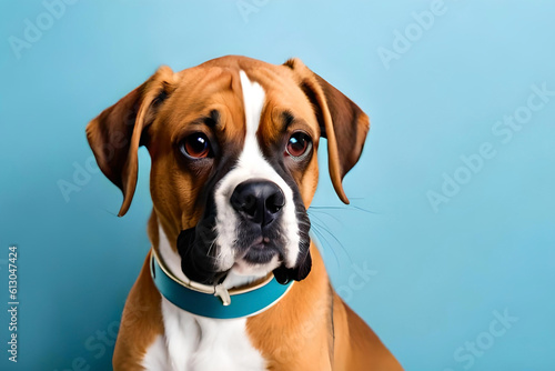 Boxer dog on baby blue background