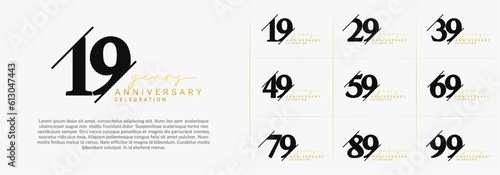 set of anniversary logo with black and golden color can be use for celebration