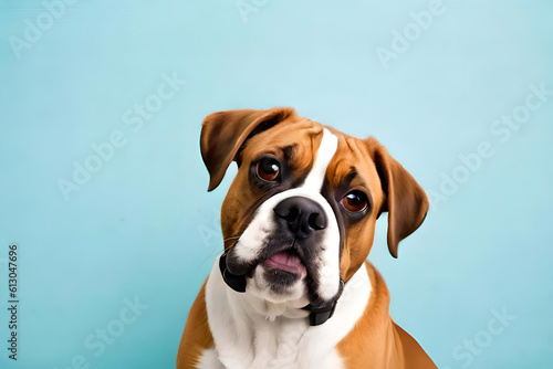 Boxer dog on baby blue background © Beste stock
