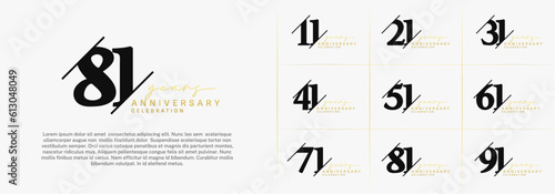set of anniversary logo with black and golden color can be use for celebration