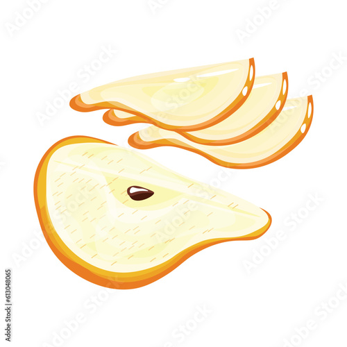 Ripe cut pear on white background
