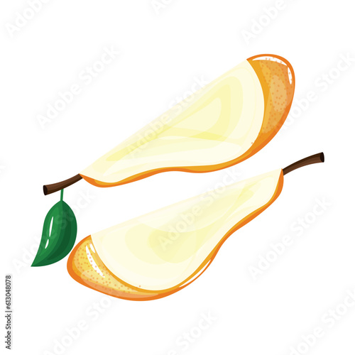 Ripe cut pear on white background