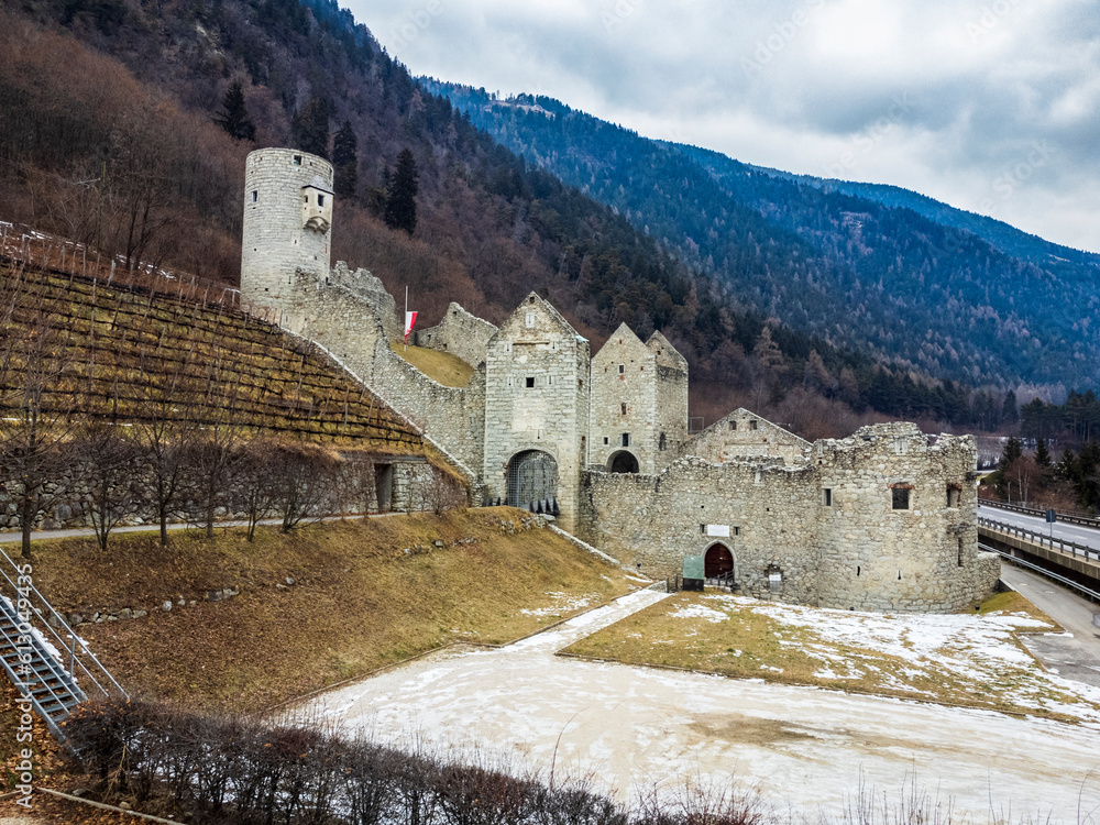 Castle and ruins of Rio Pusteria. Top view.